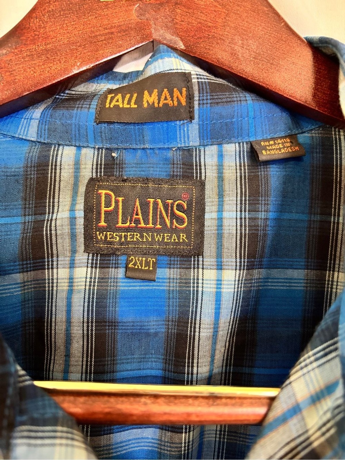 Plains Tall Man 2XL Men’s Blue Plaid Short-Sleeve Western Shirt W/pearl snaps