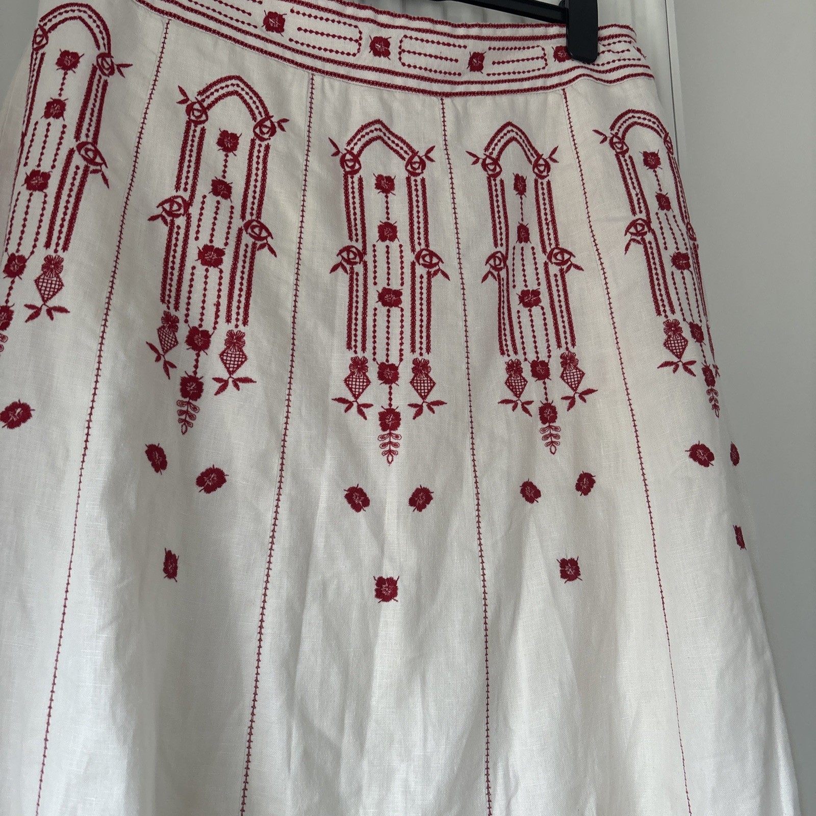 COAST Fully Lined Pure Linen Embroidered A-Line Skirt Size 16