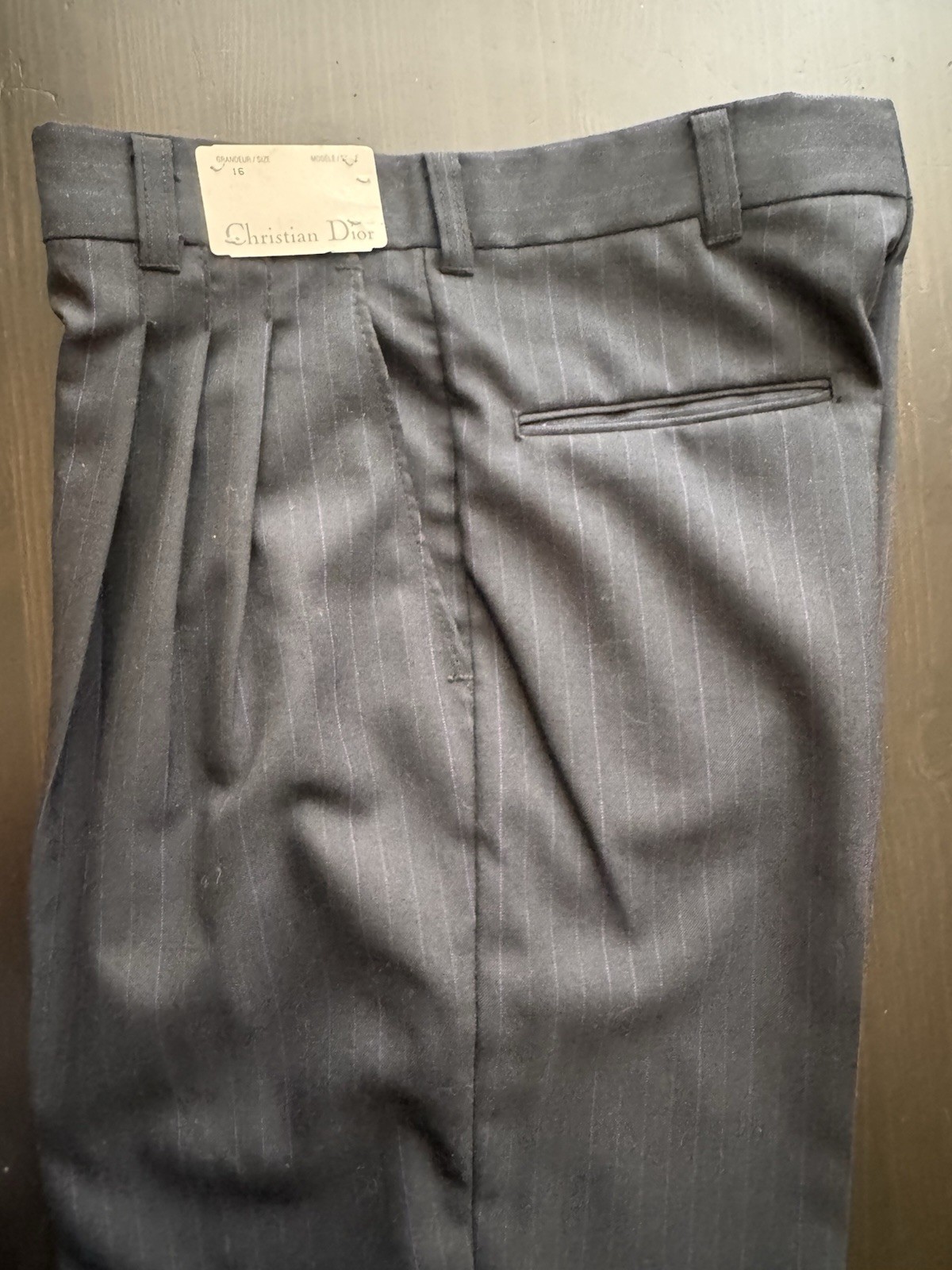 Vintage Christian Dior Pinstripe Wool Blend Pantsuit Doubl Breasted Blazer Sz 16