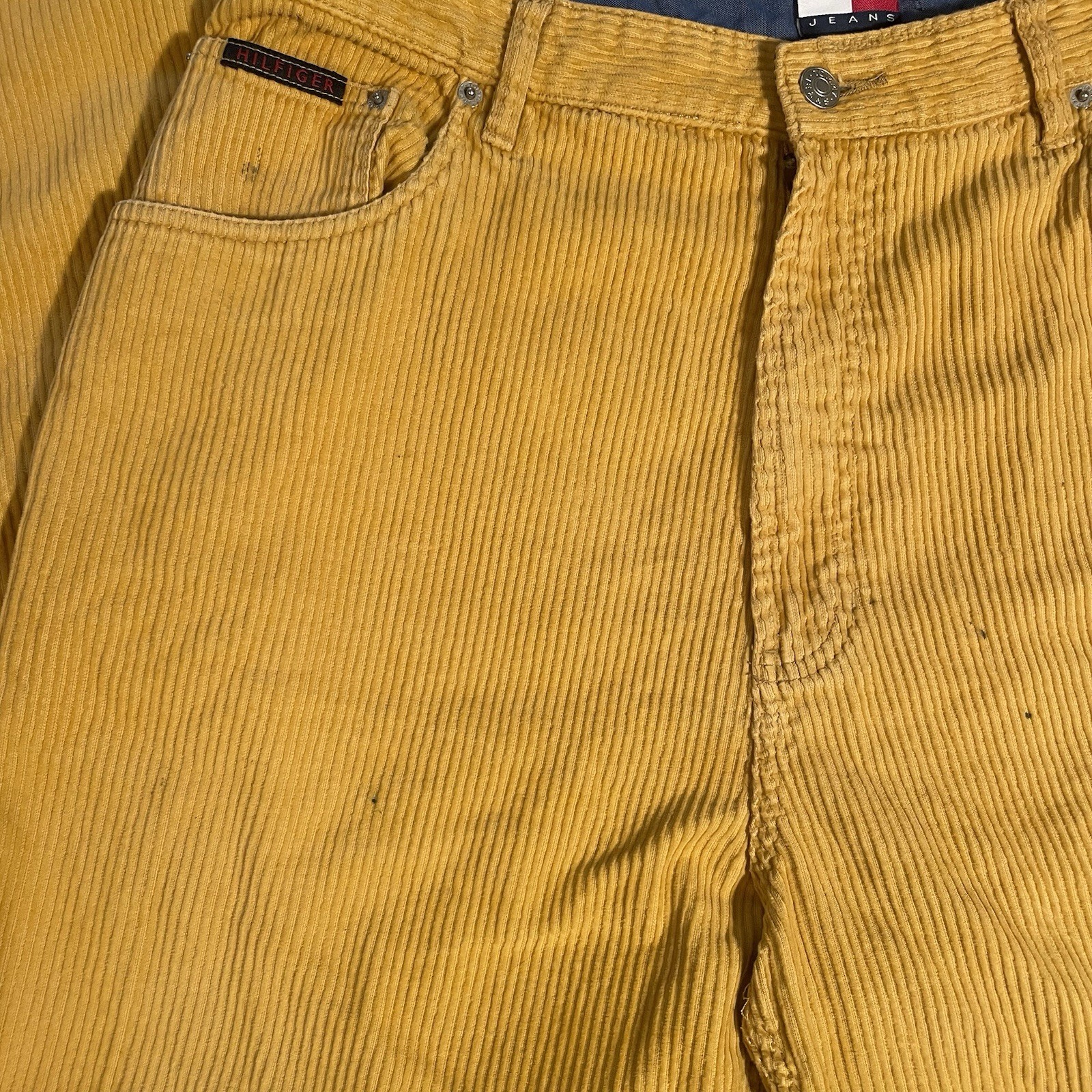 DISTRESSED Tommy Jeans Men’s Yellow 90s wide Corduroy Pants 36w vtg street style