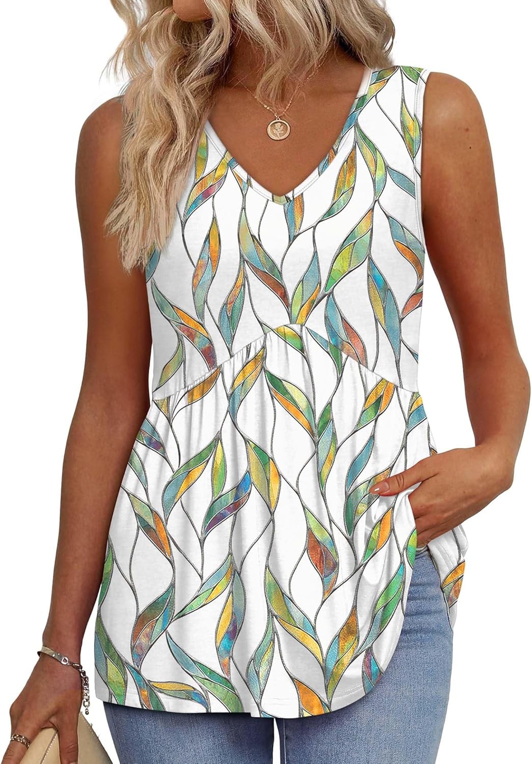 Womens Flowy Babydoll Tank Top Sleeveless V Neck Peplum Summer Casual Blouse