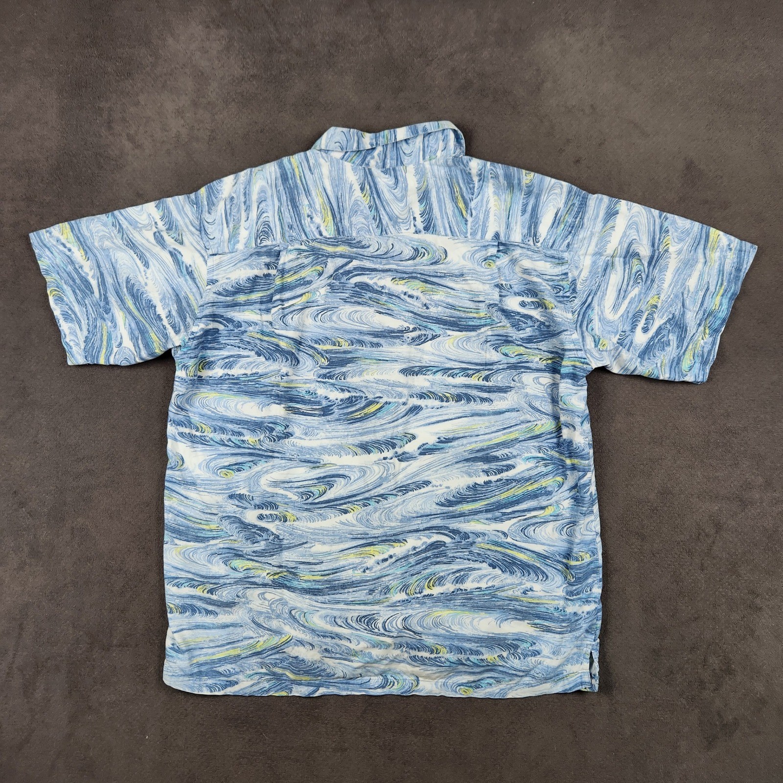 Patagonia Pataloha Shirt Mens Large Blue Swirl Wave Organic Cotton Tencel 52570
