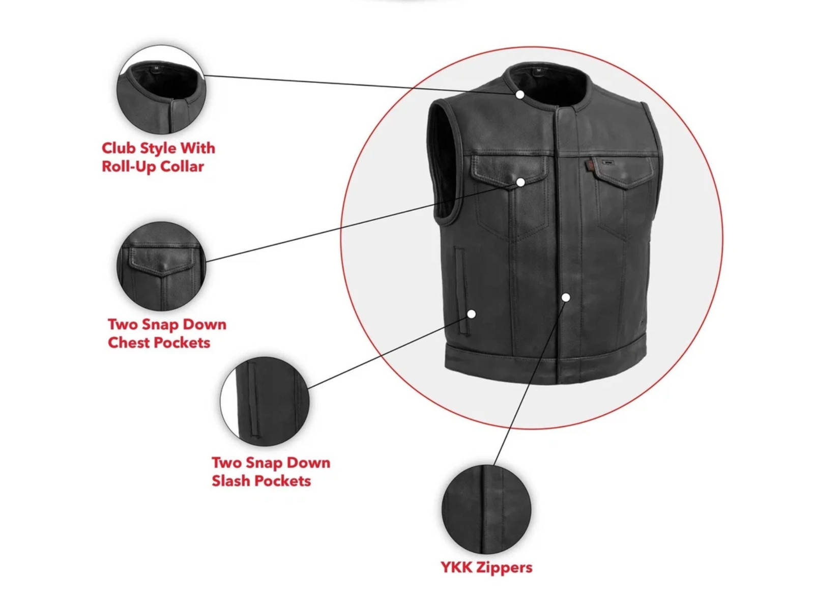 Men’s Black Leather Biker Vest Sleeveless Motorcycle Waistcoat Classic Vest