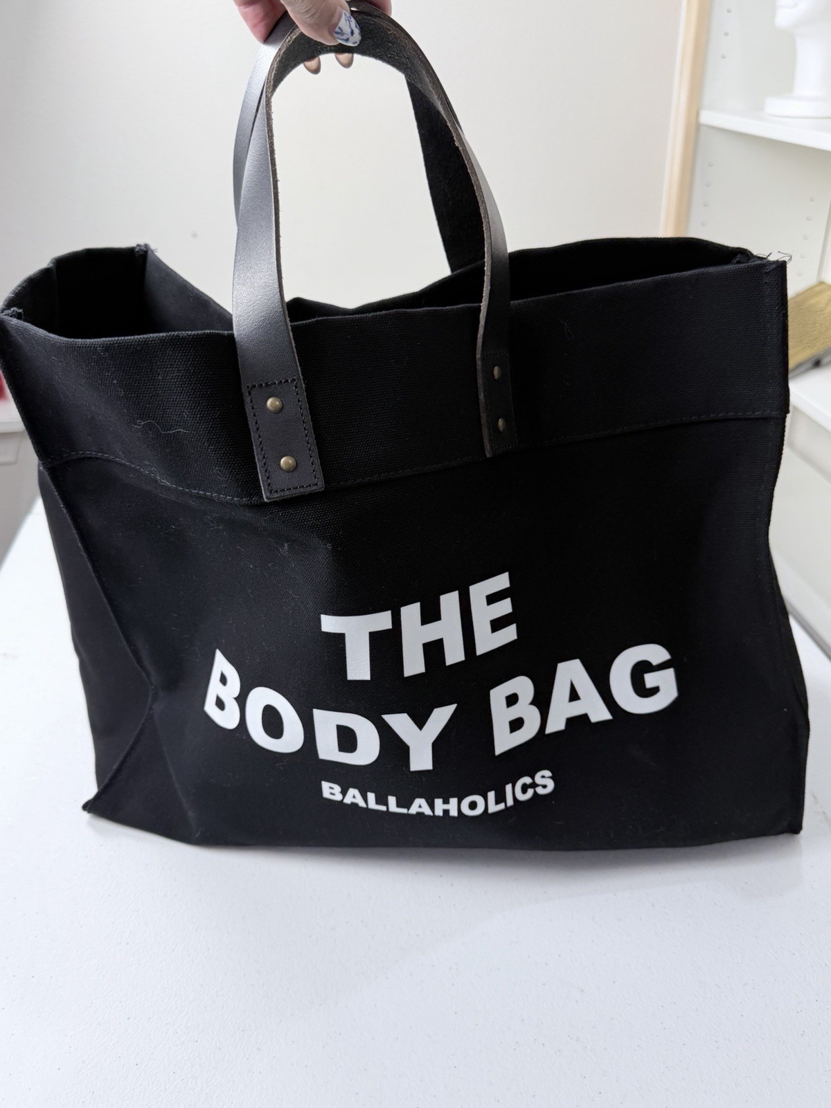 Ballaholics The Body Bag Black Canvas Tote Faux Leather Handles
