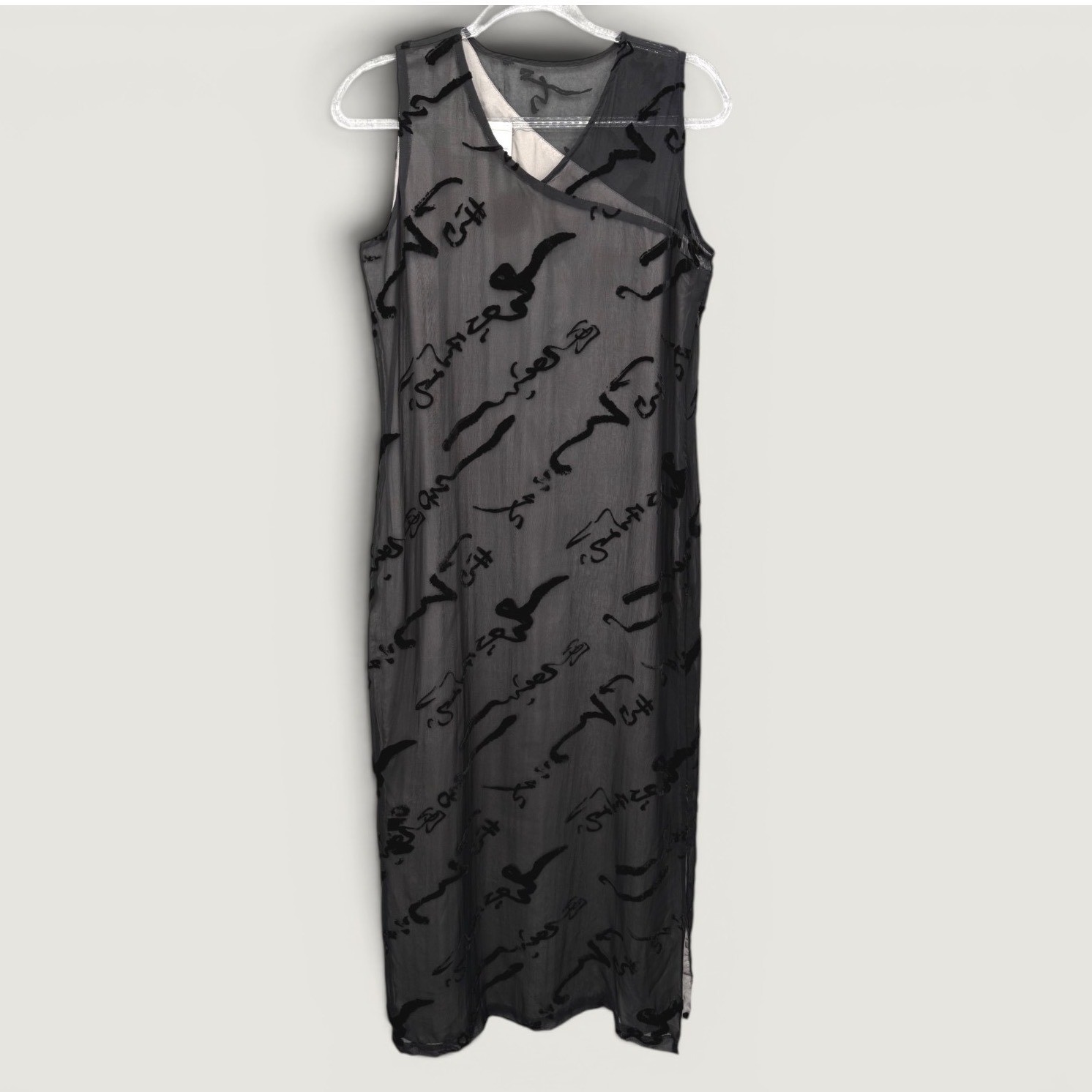Simone Chin-Chin Dress Women M Black Calligraphy Devore Silk Burnout Avant Garde