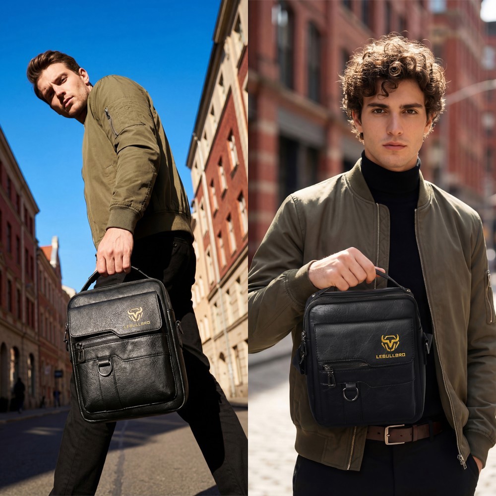 US Men’s Leather Handbag Sling Bags Shoulder Messenger Bag Business Outdoor Bag