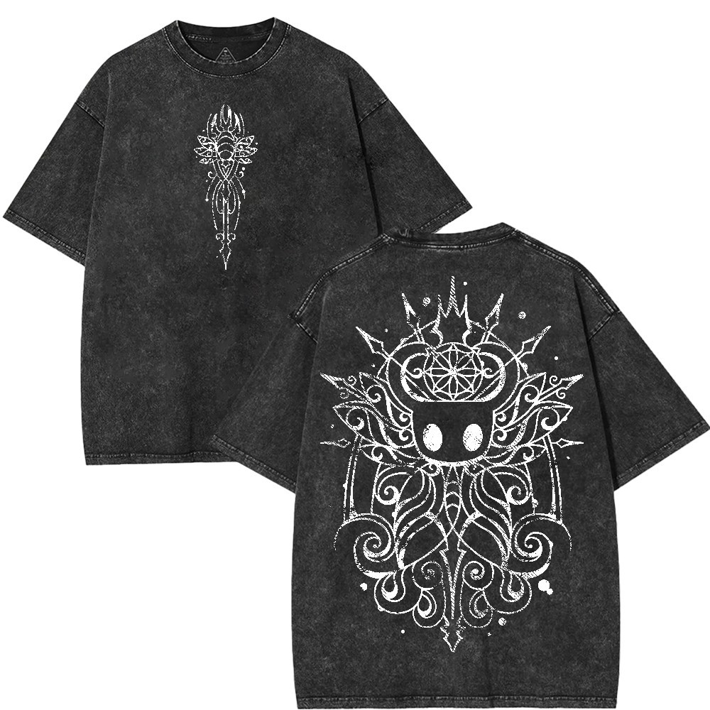 Hollow Knight Graphic T Shirt Men Heavyweight Vintage Washed Streetwear Tee