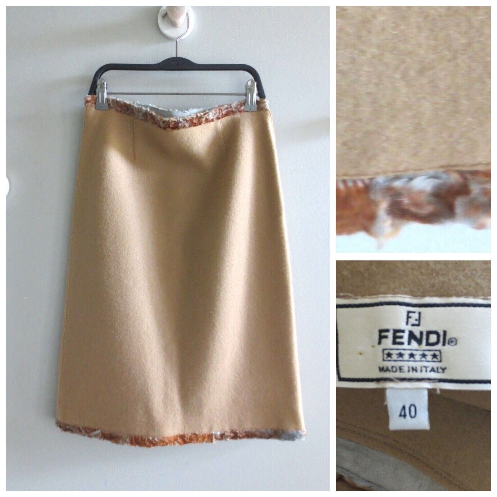 AUTH FENDI 100% WOOL PENCIL MIDI SKIRT IN CAMEL Sz-40 $1050