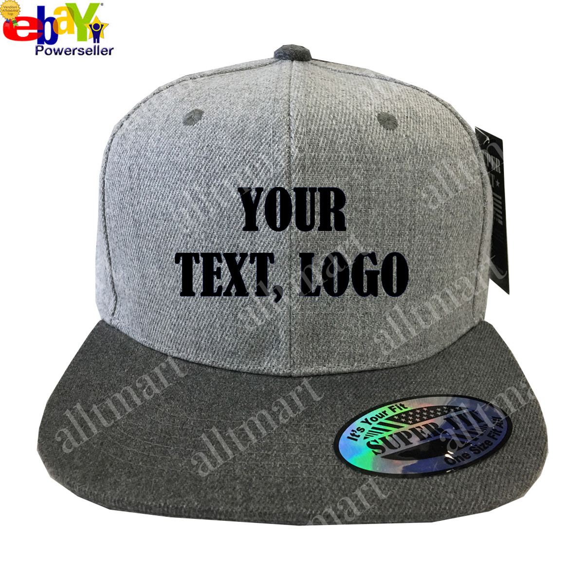 New Printed Text Logo Custom Personalized Flat Bill Premium Snapback Hat Cap