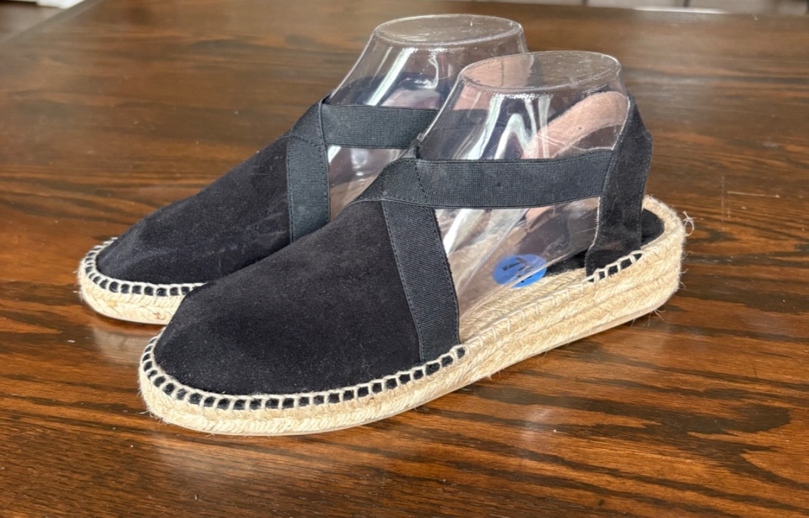 NEW Ladies Black PICON Espadrille Leather Sandals Hand Made in Spain Sz 7.5 – S2
