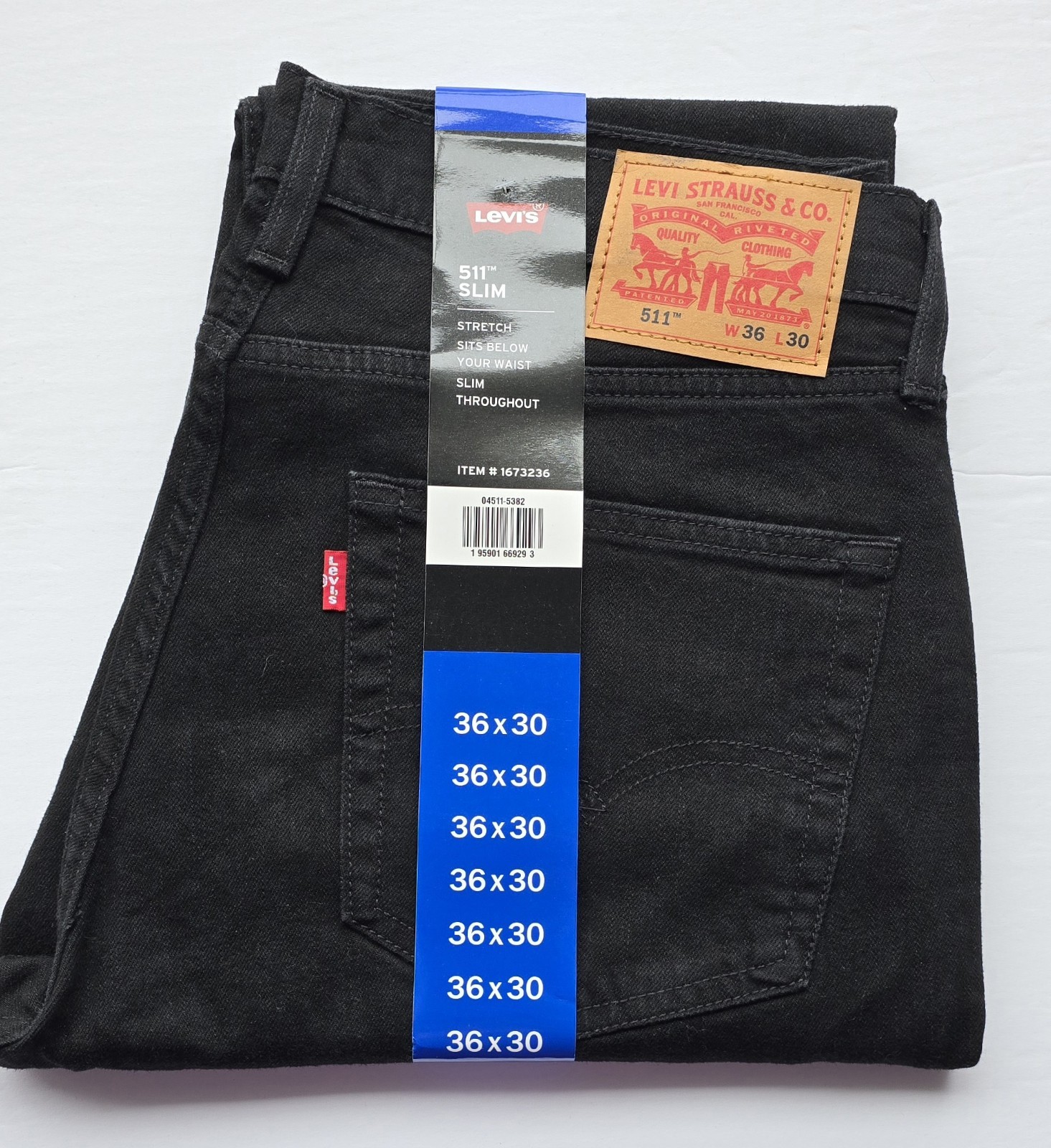 Levi’s Men’s 511 Slim Jeans Stretch Black Denim NEW 36×30