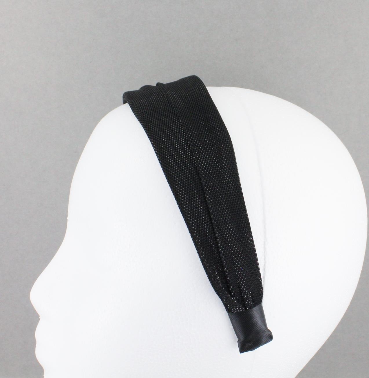 Black headband 1 5/8″ wide shiny satin fabric covered hair band no teeth