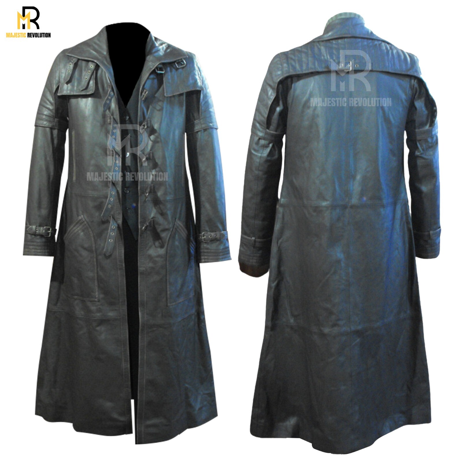 VAN HELSING Men’s Black Lambskin Long Trench Leather Full-Length Duster Coat