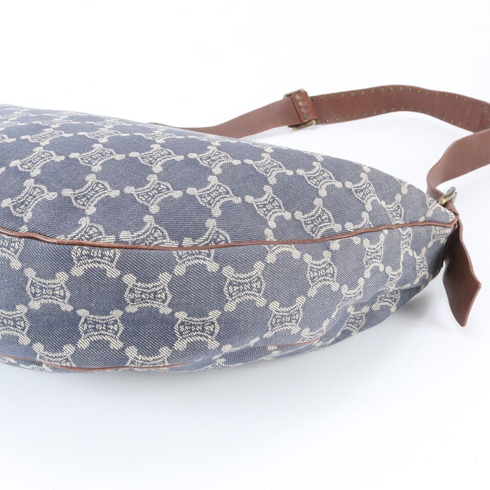 CELINE Shoulder Bag Paris Macadam Leather Canvas Indigo Vintage Auth From Japan
