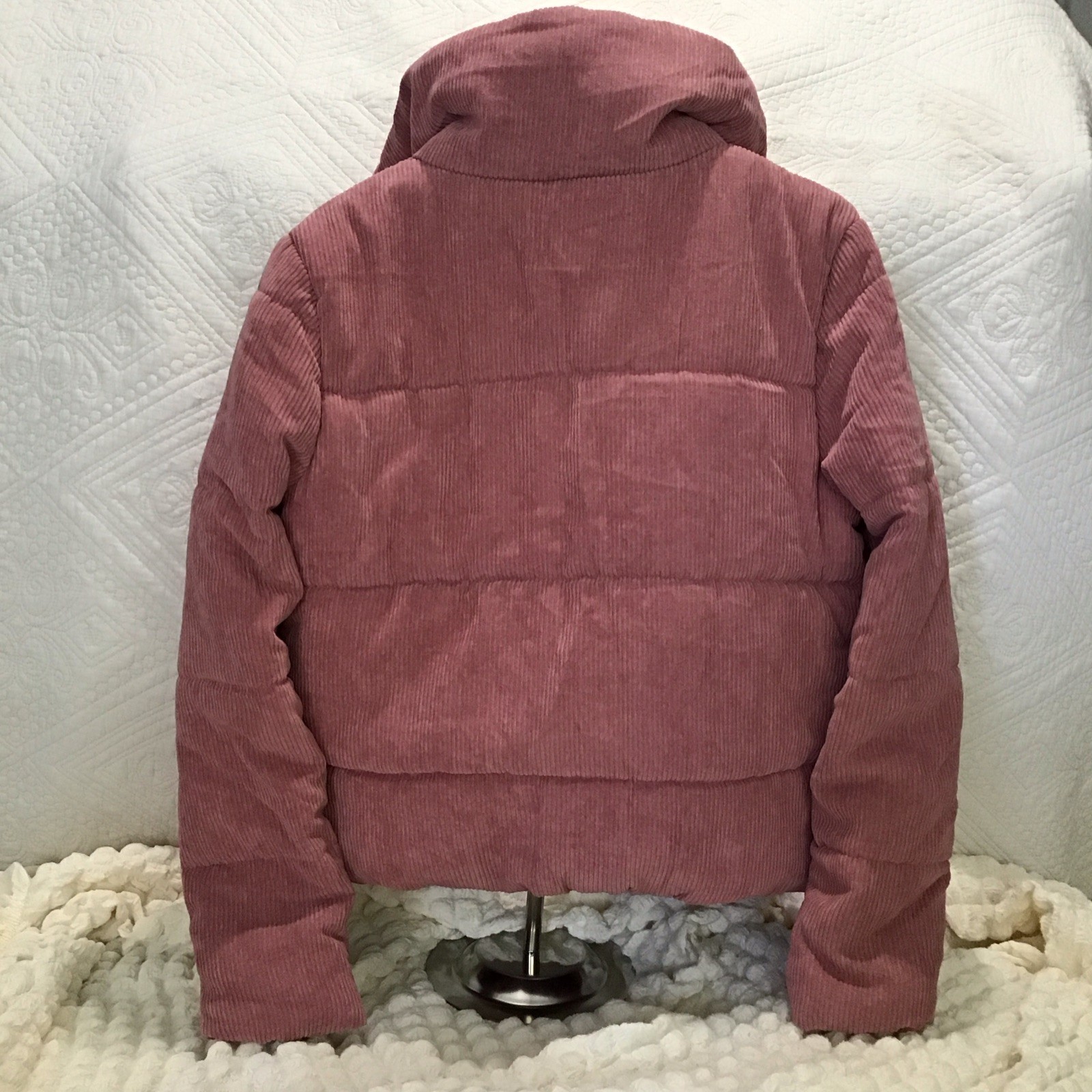 Corduroy puffer jacket Dusty Rose color Insulated Women’s Zipper Pockets SZ M