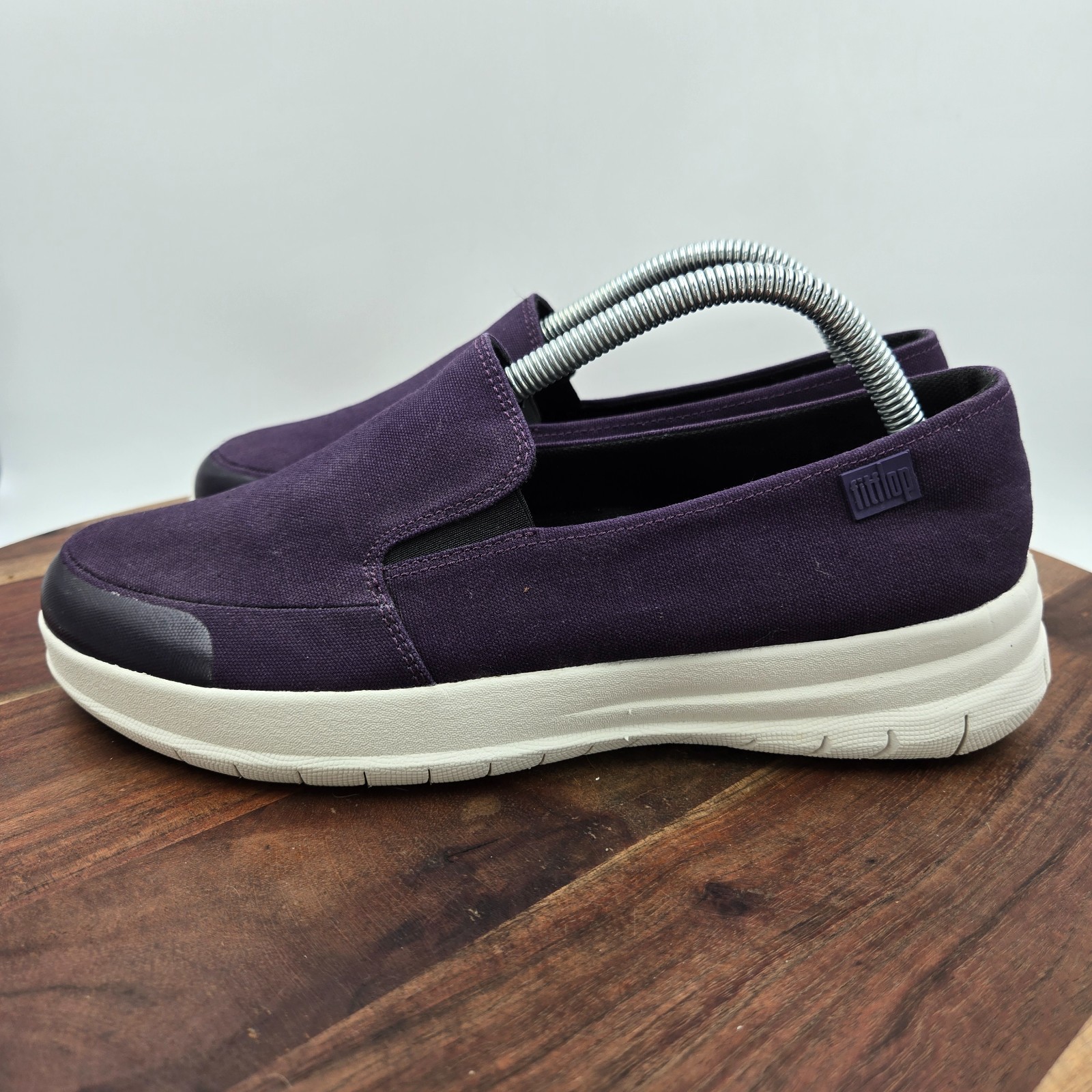 FitFlop Sporty Pop Skate Shoes Women’s 8.5 Purple White Comfort Slip On Sneakers