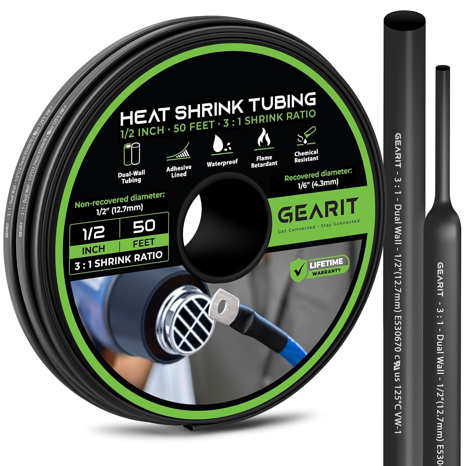 GearIT 1/2 inch Heat Shrink Tubing – 3:1 Ratio Adhesive Lined, Marine-Grade…