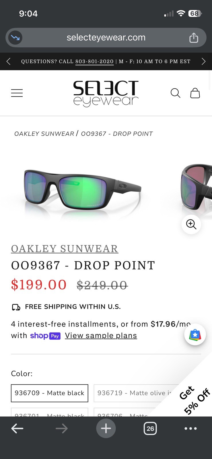 Oakley Men’s Drop Point Sunglasses W/ Prizm P Polarized Lenses
