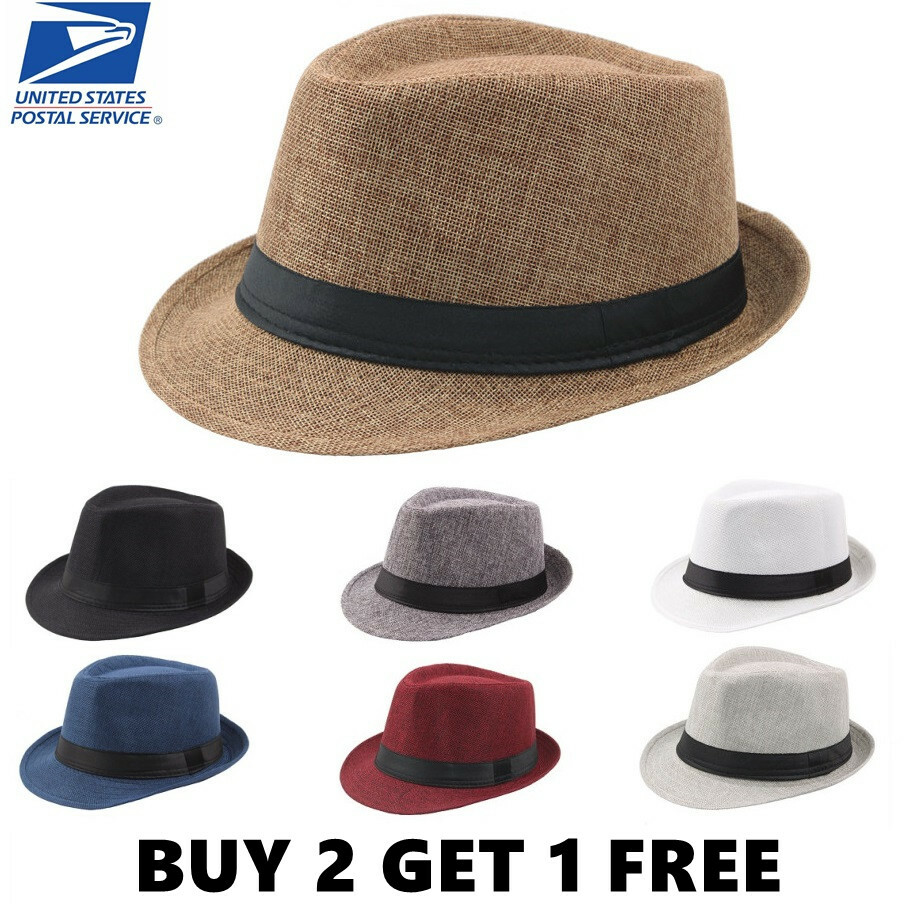 Men Women Straw Fedora Hat Trilby Cuban Sun Cap Panama Short Brim Floral Summer