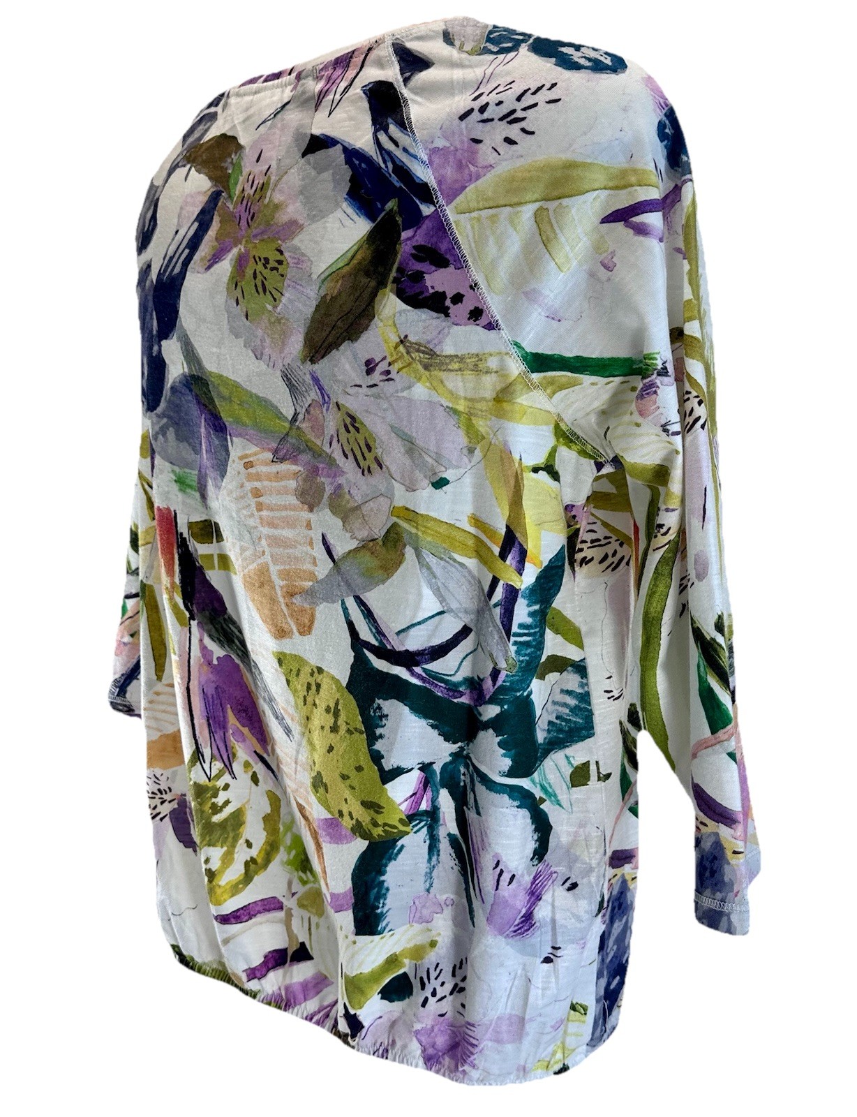 Christopher & Banks Women Floral Print 3/4 Sleeve Size Medium Polyester Spandex