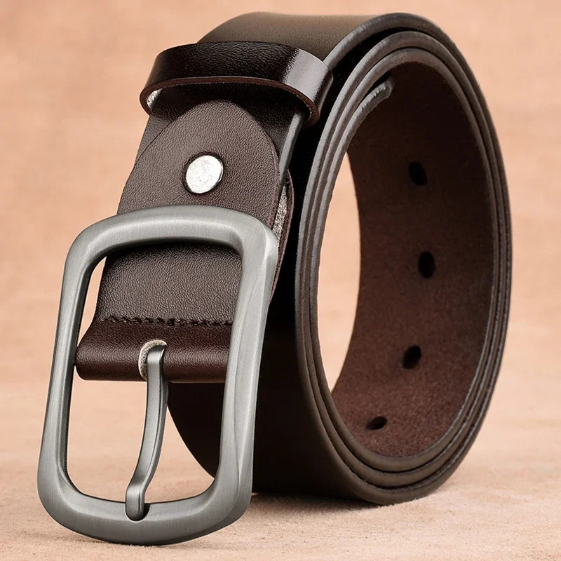 Genuine Leather Waist Belt Cowhide 3.8cm Men’s Plus Size Pin Buckle Jeans Belts