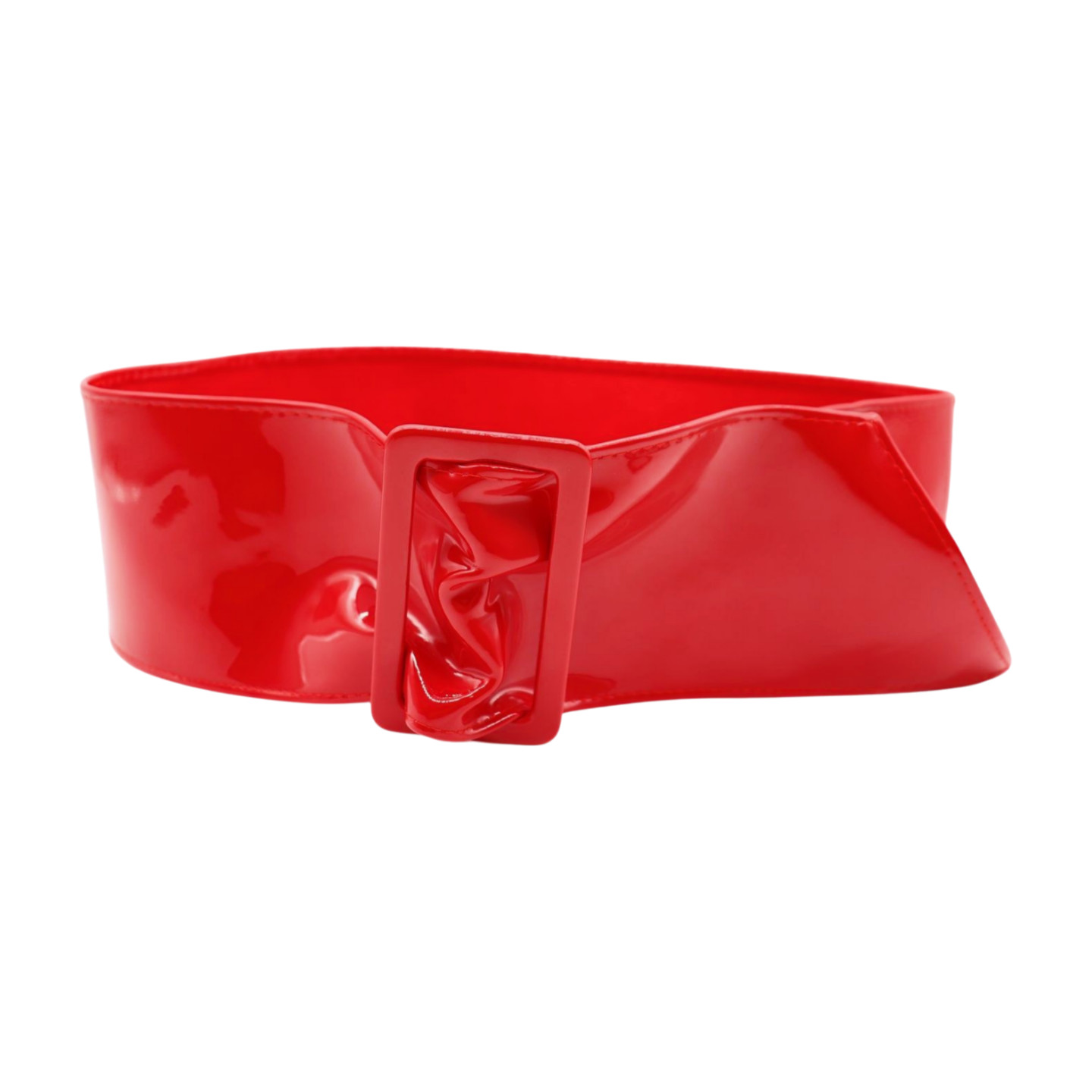 Women Red Faux Patent Leather Wide Premium Fashion Cool Belt Big Buckles Fit S M