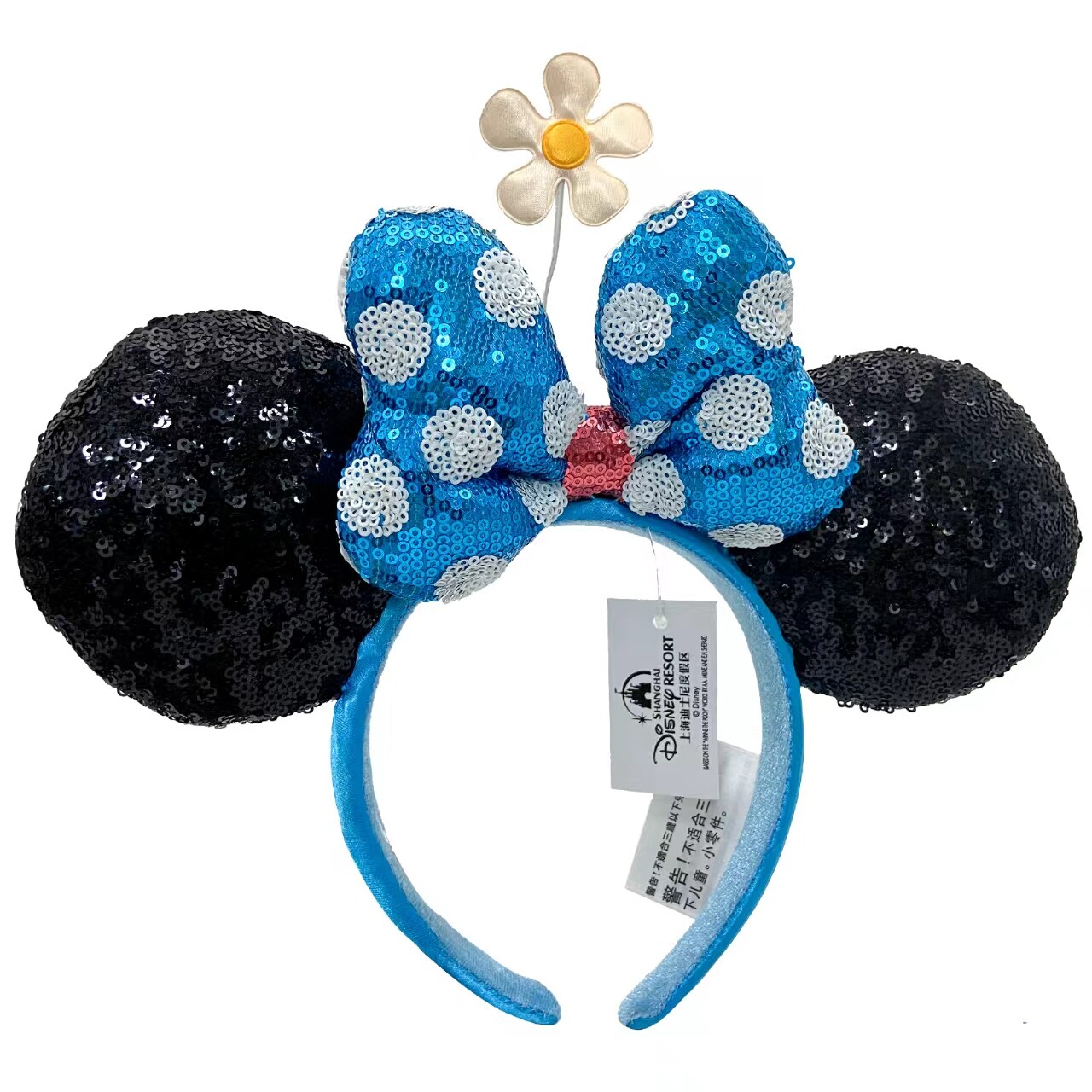 Flower Minnie Ears Hat Disney’s Parks Headband with Blue Bow Sequins Polka Dot