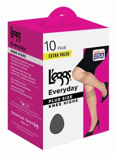 L’eggs Everyday Plus Size Knee Highs Sheer Toe 10 Pairs | Free Shipping