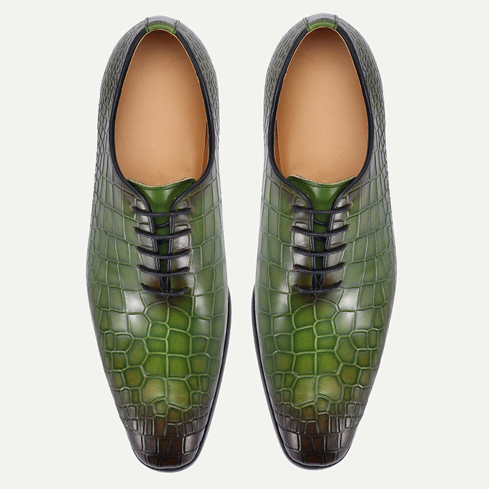 Men’s Business Alligator Crocodile Pattern Leather Lace Up Shoes Crack Vintage