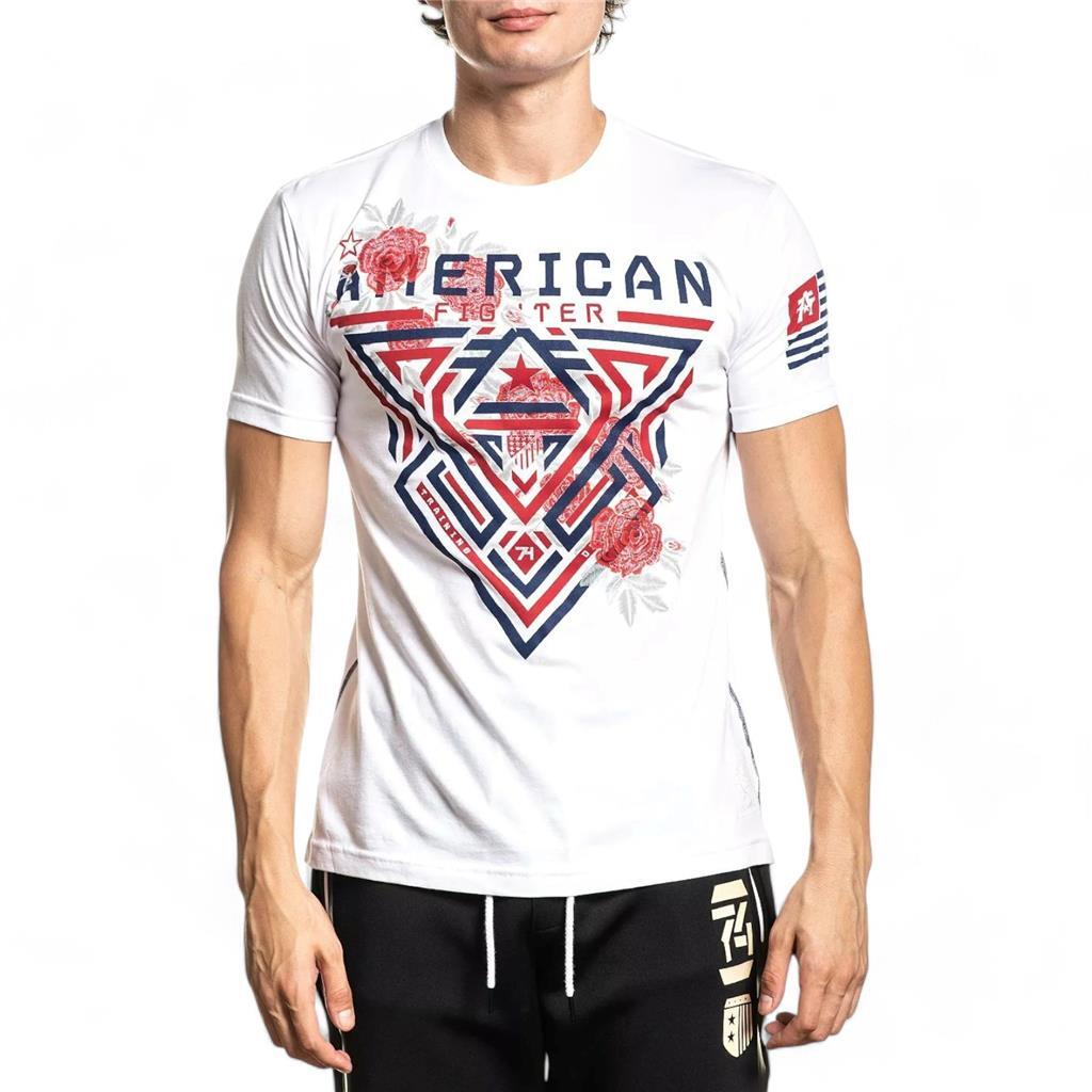 New Men’s American Fighter Premium Mayville Biker MMA White T-Shirt XS-4XL