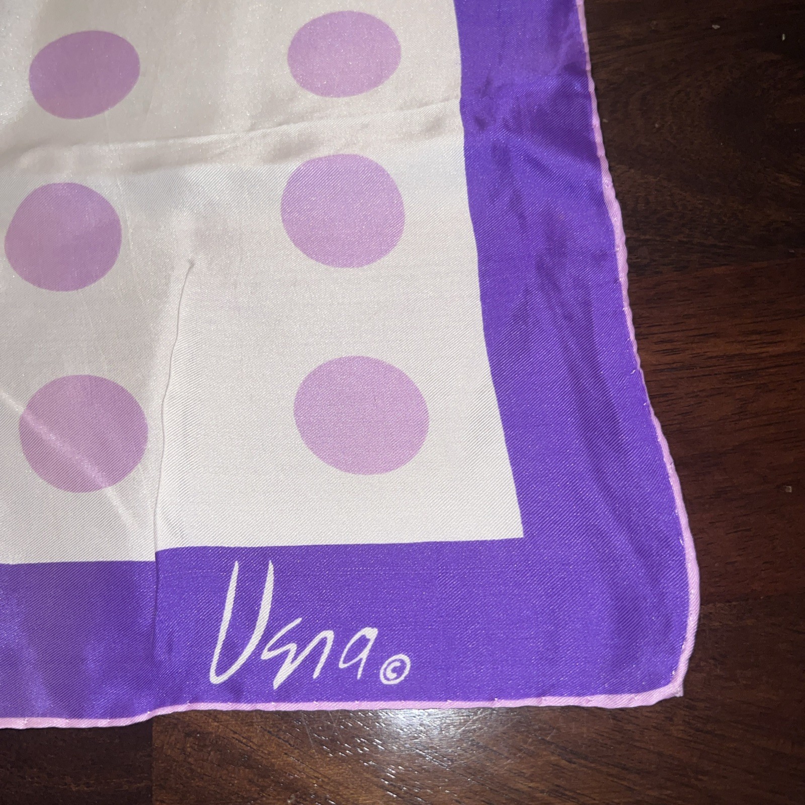 Vintage Vera Silk & Rayon Scarf – purple Dots – purple Border – 25×25”