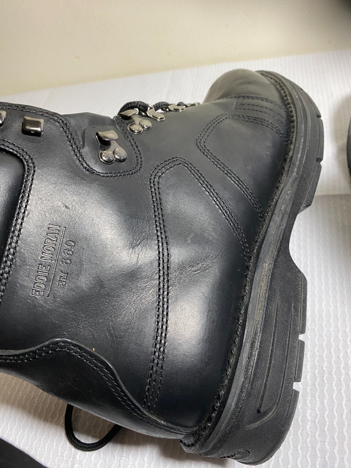 Eddie Moran Work Boots Black Mens Size 14M Chevron Orange Sole Slip Resistant