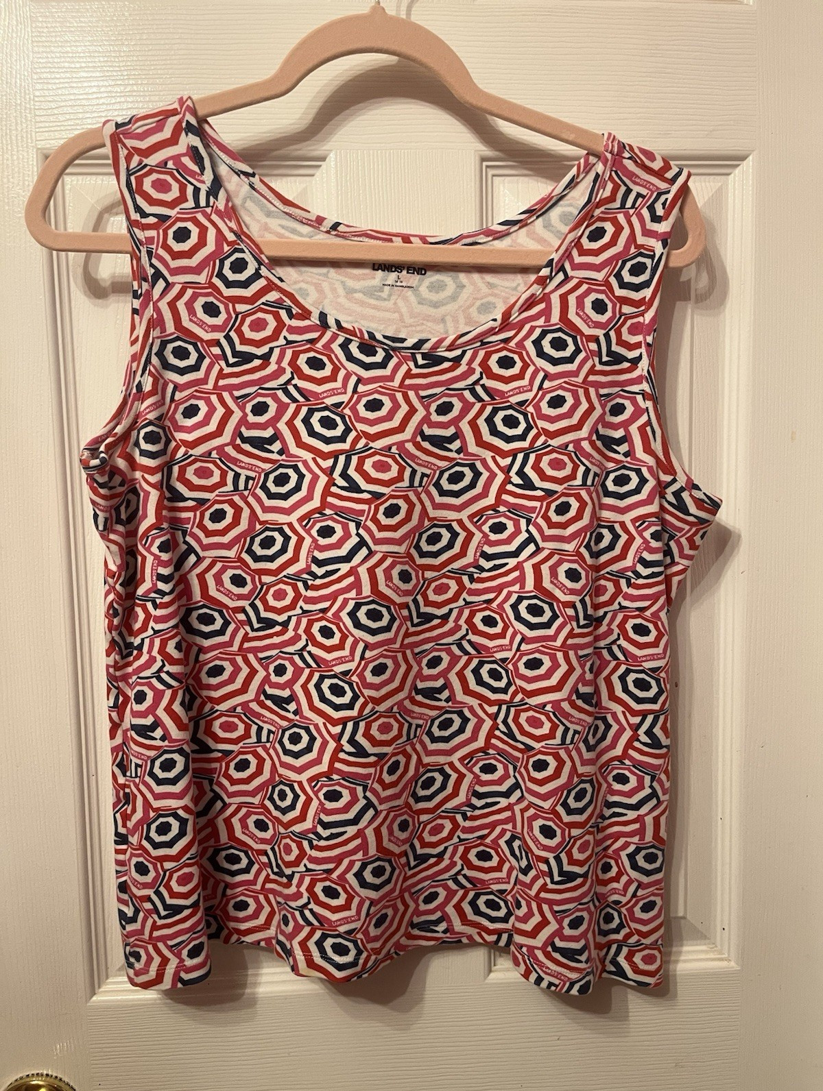 Lands’ End Women’s L Red/White/Blue Cotton Knit Scoop Neck Geometric Tank