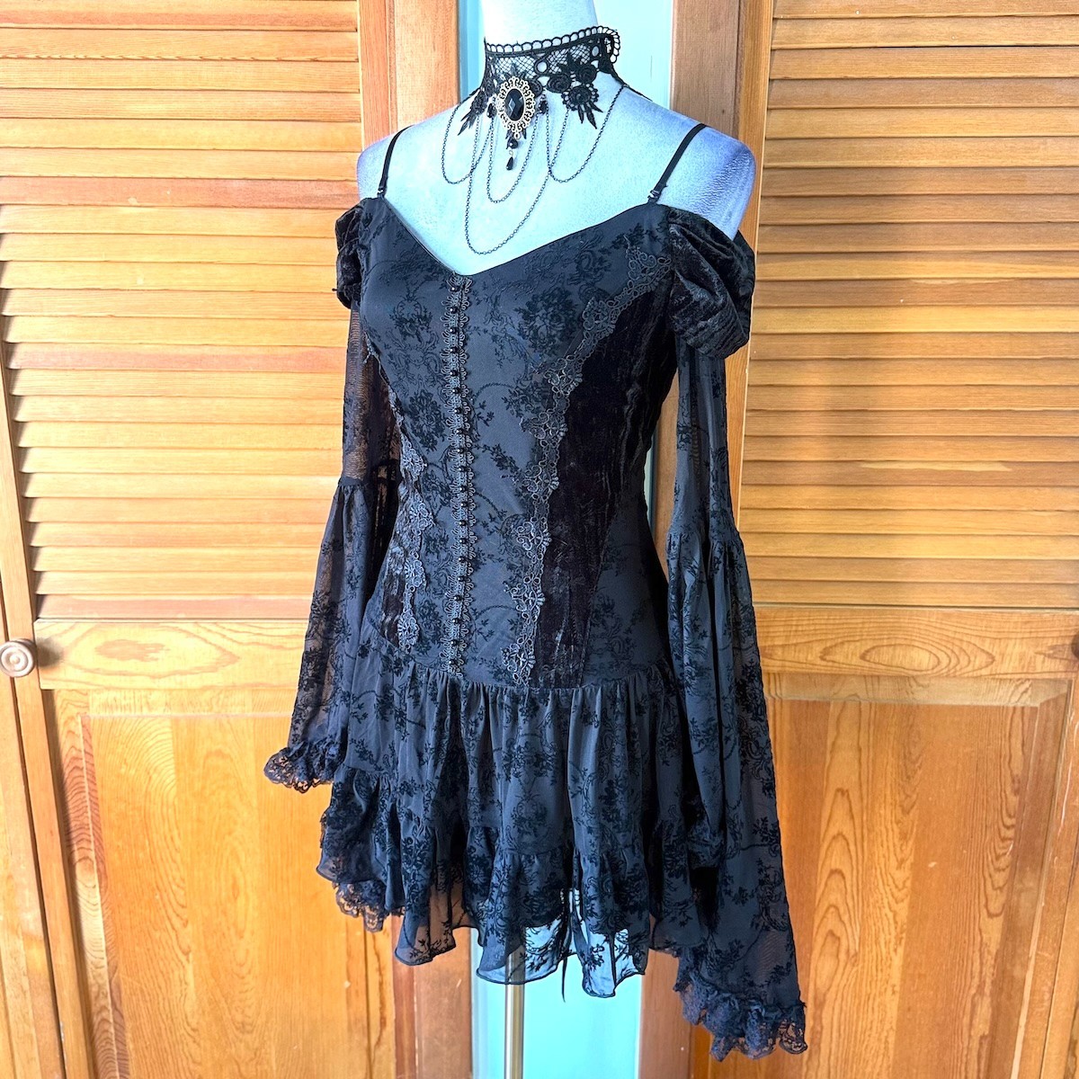 Dark In Love Gothic Victorian Dark Fairycore Black Rose Fairy Lace Mini Dress L