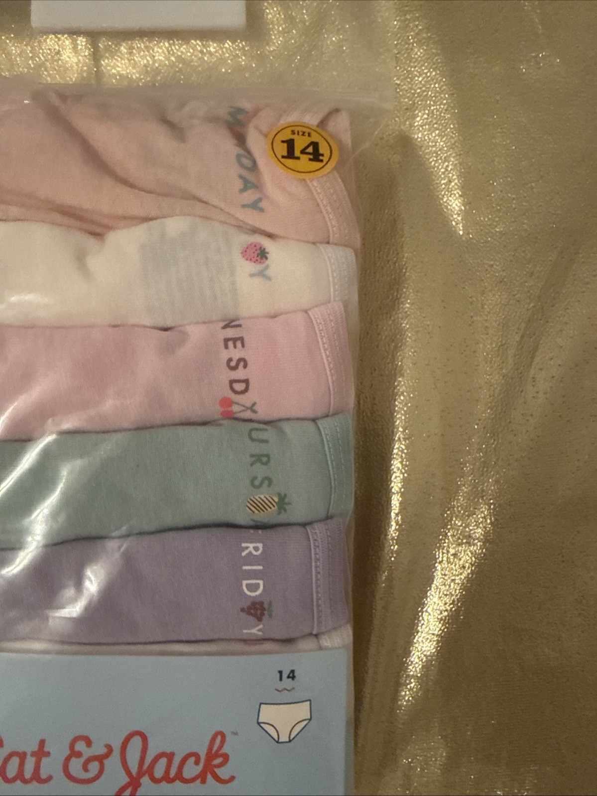 NWT Cat & Jack Girls 7 Pair Cotton Briefs Panties Days of the Week Size 14
