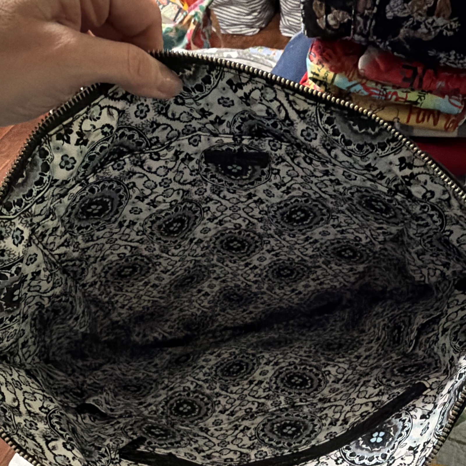 Vera Bradley Black Quilted Tote Shoulder Bag Zip Top Silver Hardware Pockets