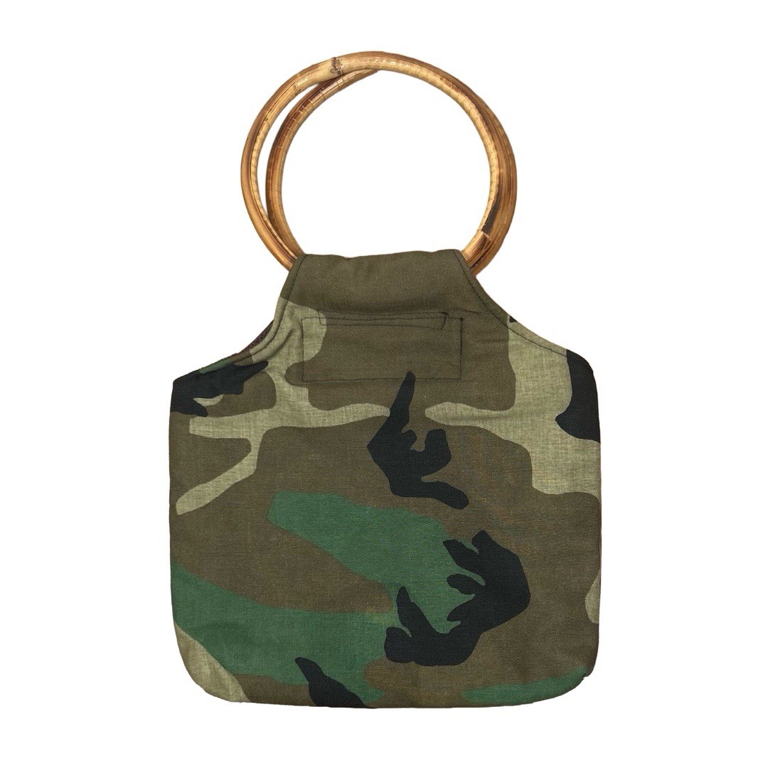 VINTAGE Handmade Women’s Green Camouflage Tote Bag Handbag 11” x 11” x 2”