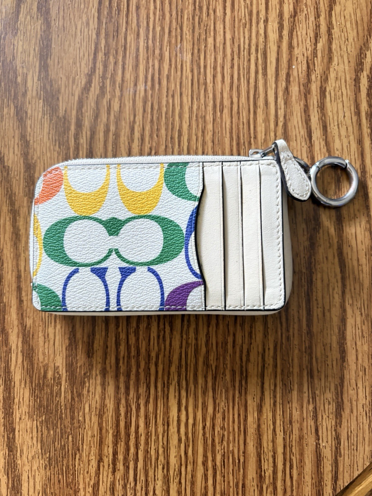 Coach Multicolor Signature Logo Zip-Around Wallet Card Holder w/ Key Ring