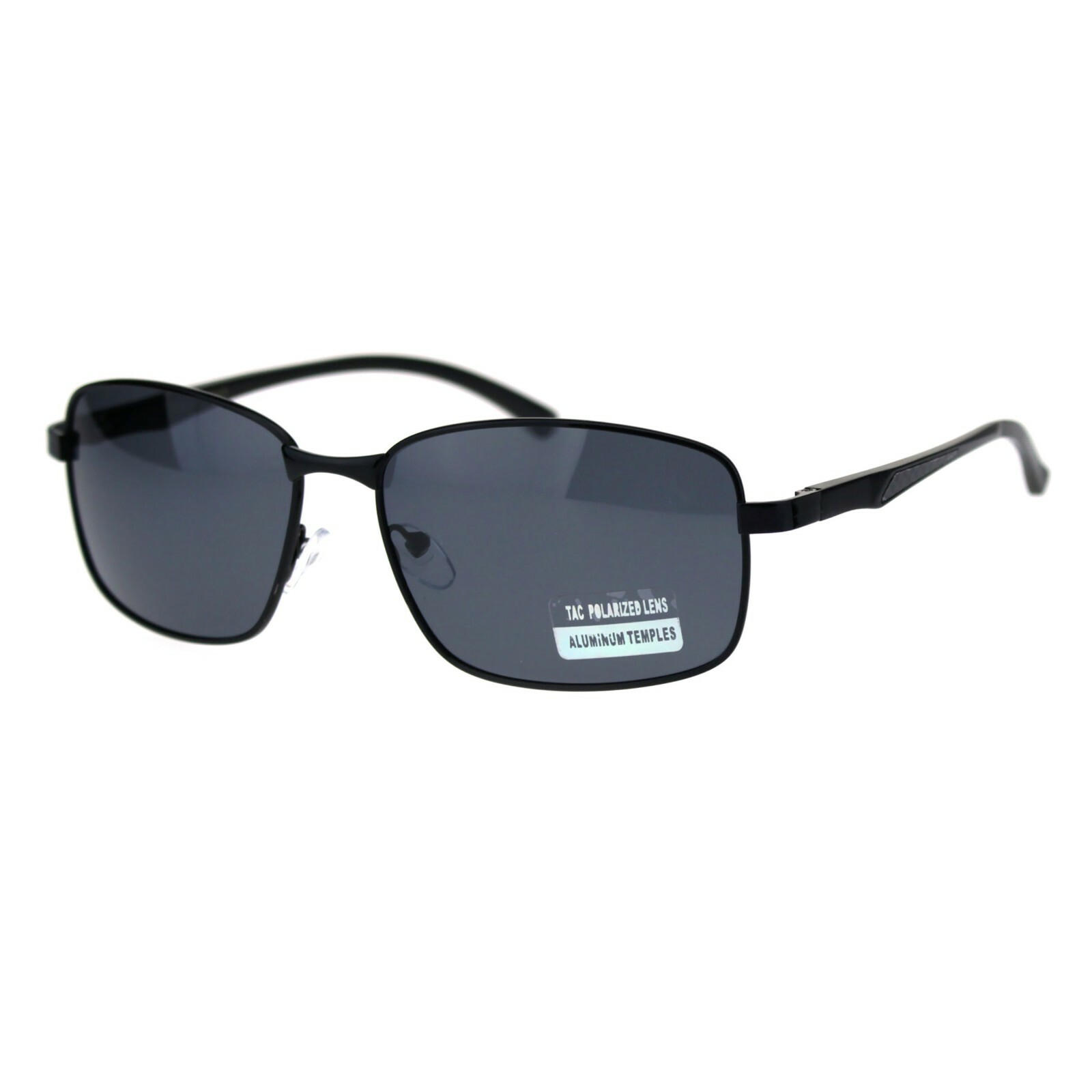 TAC Polarized Lens Mens Rectangular Sunglasses Aluminum Temple Spring Hinge
