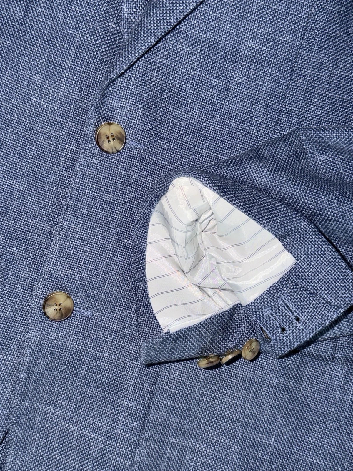 SUITSUPPLY Blue Slim Fit Havana Patch Wool Silk Linen Cashmere Hopsack Blazer 40