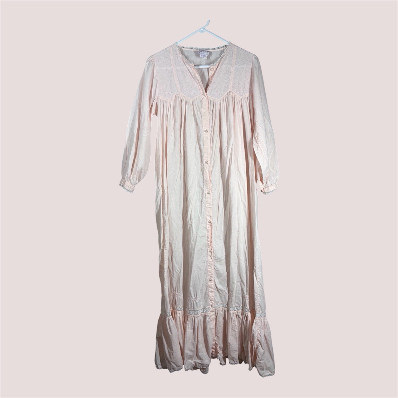 VTG Saybury Prairie Nightgown Size S Pink Cotton Victorian Cottagecore Granny