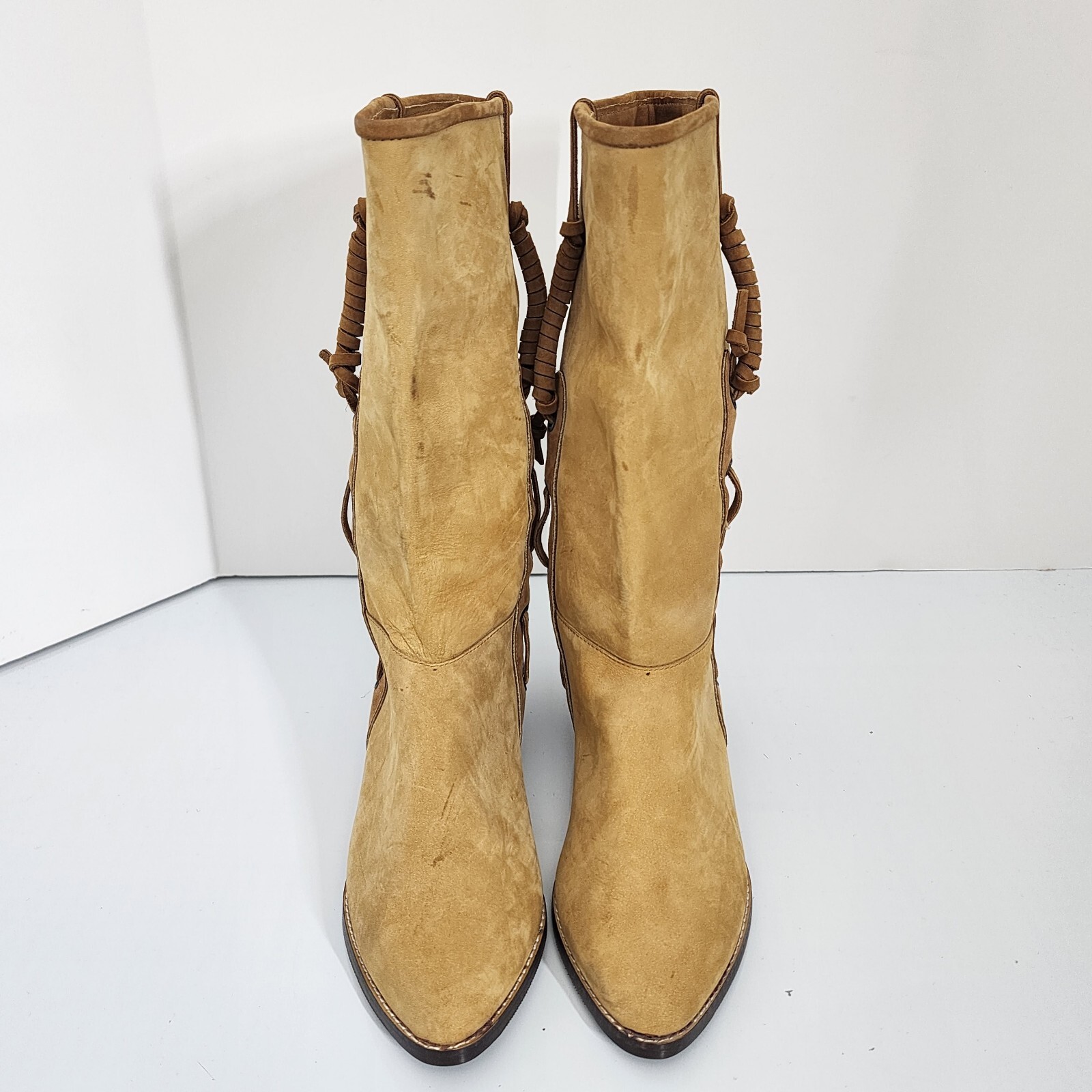 Vintage 80’s Maine Woods Leather Boots Tan Low Heel Western DORADO RUN SMALL
