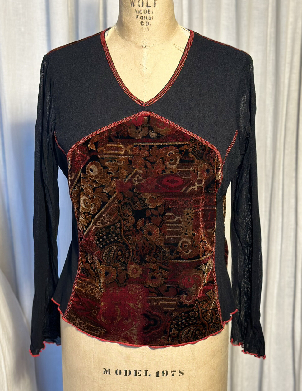 Worthington Womens Mesh and Velvet Stretch Top pSz L pre-owned