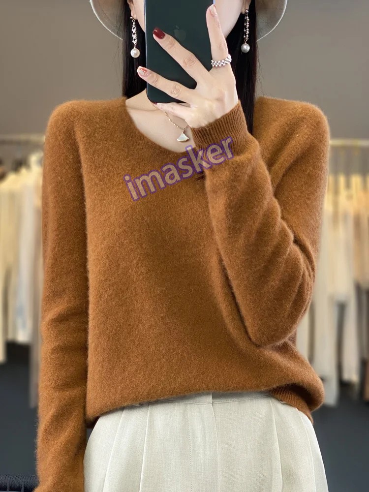 Women’s V-neck Pullover Sweater Knitwear Soft Warm Cashmere Loose Grace Style