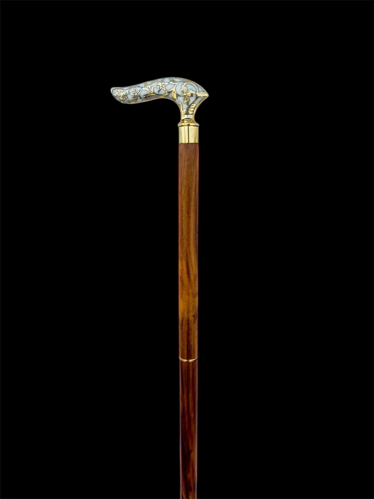 Handcrafted Floral Brass Cane Handle – Vintage Decorative Walking Stick Top