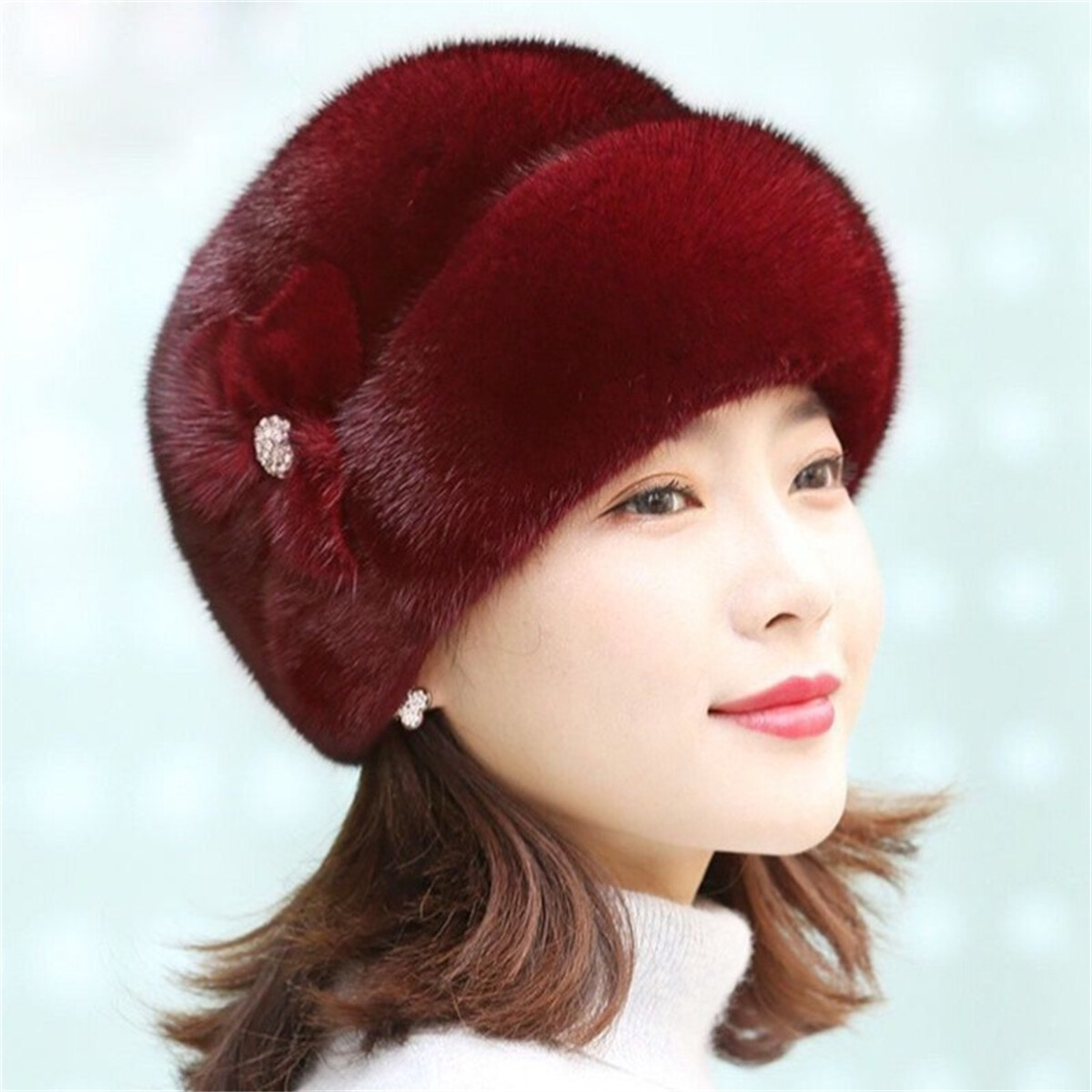 Women Winter Russian Fluffy Hats Faux Fur Headband Hat Thick Ear Warm Ski Cap