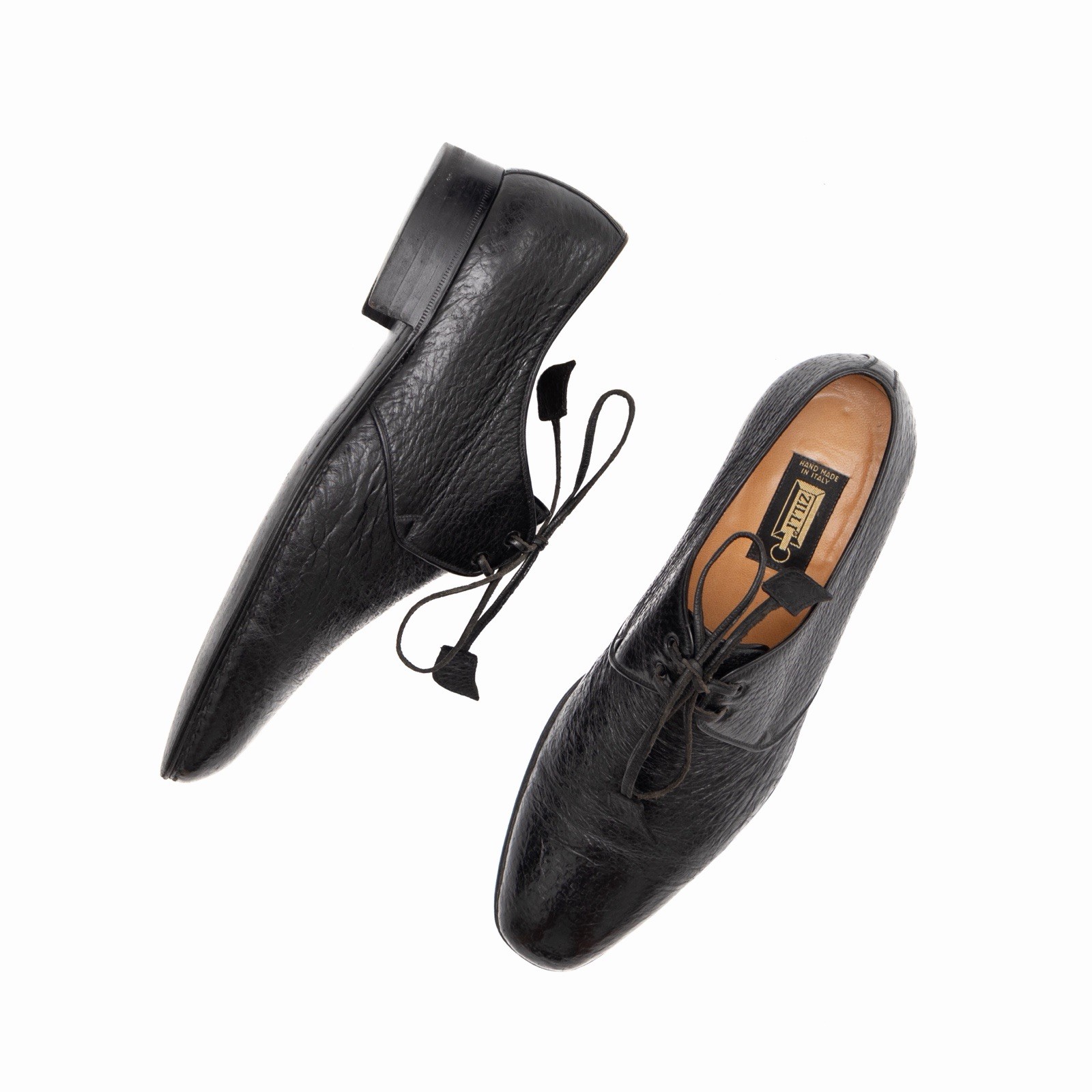 4.8k.$ ZILLI Men’s Blucher Derby Black Exotic Peccary Leather Handmade US 10