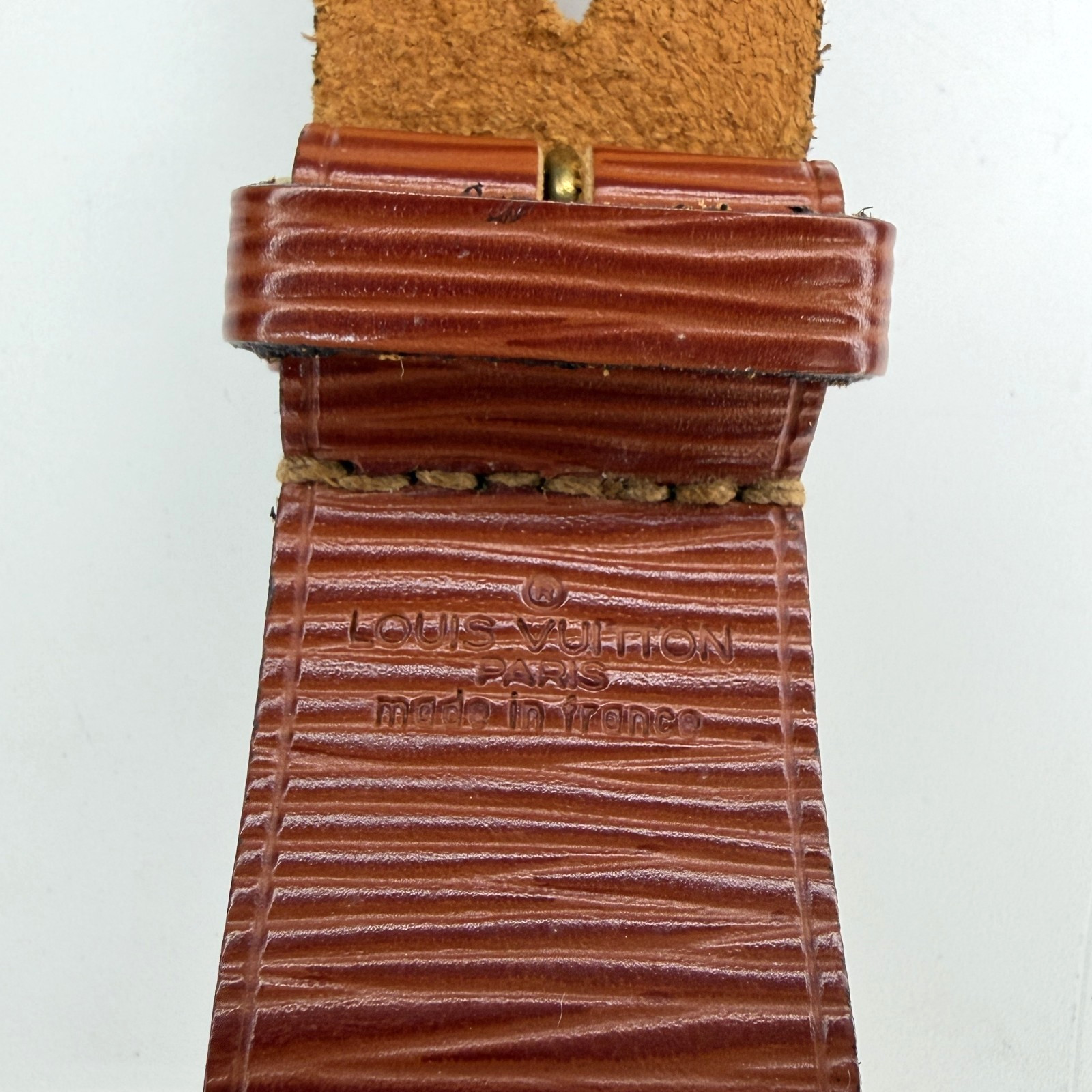 Authent Louis Vuitton Epi Brown Leather Luggage Name Tag & Poignet Used Japan