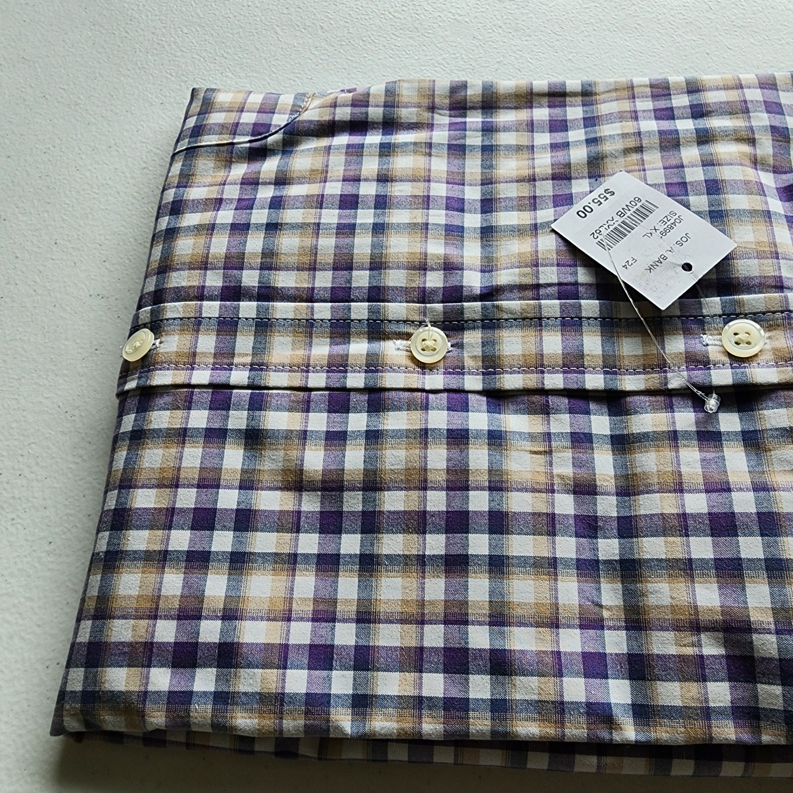 XXL Purple Shirt Plaid Checked Beige White Mens Jos A Bank New Tailored Fit Size