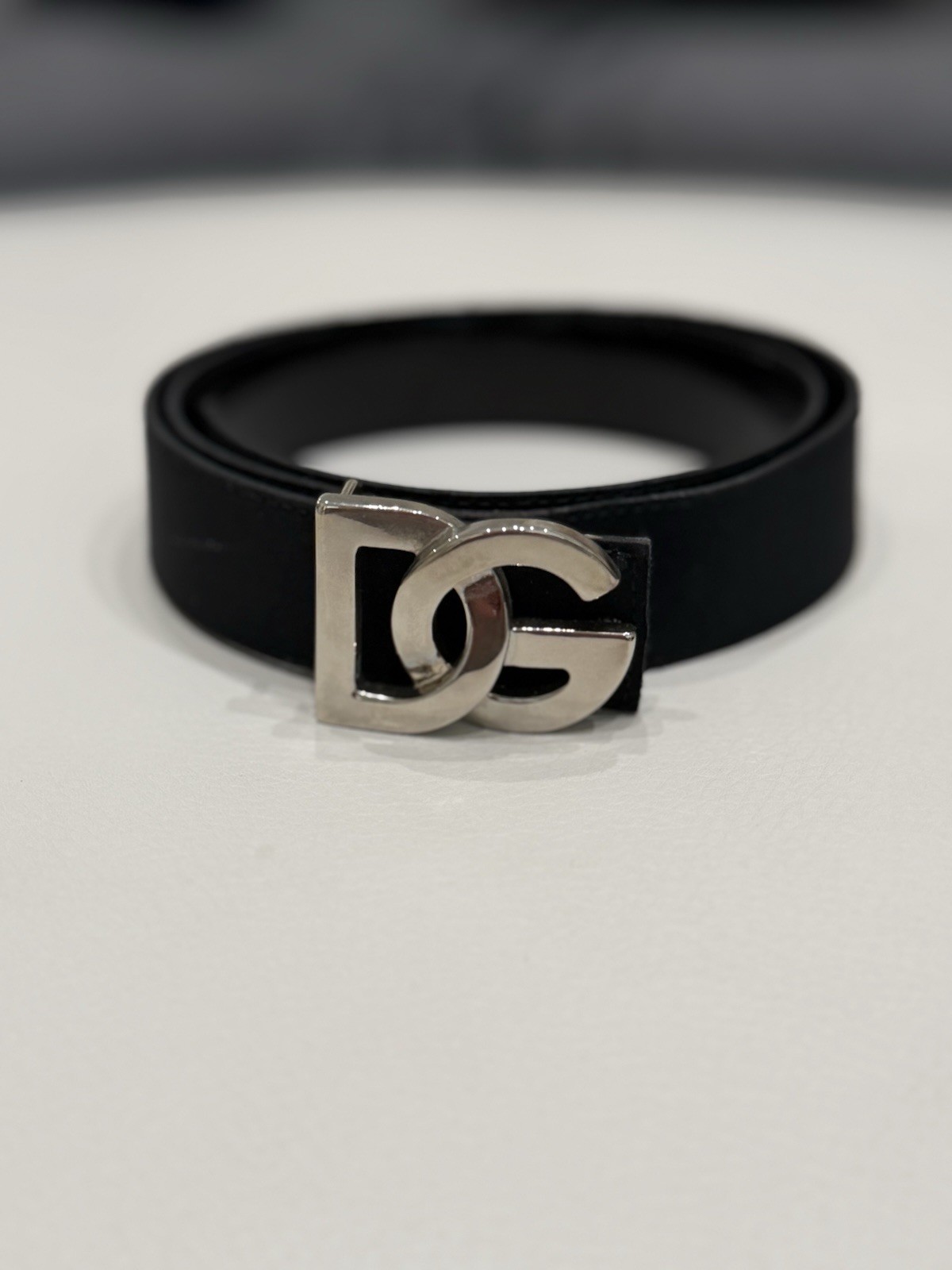 Dolce & Gabbana Women’s Black DG Logo Buckle Leather Belt Size 70cm/28in